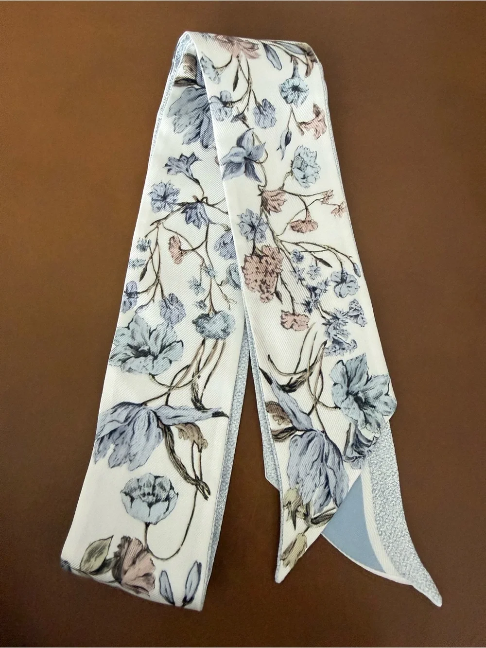 Dior Blue and White Floral Twilly Scarf